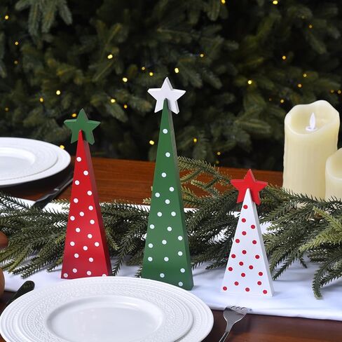 3 قطع خشبية لأشجار عيد الميلاد على الطاولة، علامات طاولة شجرة عيد الميلاد الريفية على الوجهين صينية ذات طبقات قطع مركزية لمنزل المزرعة ديكور خشبي للمنزل والمكتب والمدفأة (3 قطع) in Kuwait