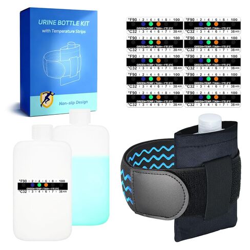 مجموعة كاملة لاختبار البول - زجاجة شفافة أرق 3.5 أونصة، حزام ساق مخفي غير قابل للسقوط وقابل للتمدد، ملصق ميزان حرارة لاختبار البول وحقيبة عينات حرارية، مجموعة زجاجات البول in Kuwait