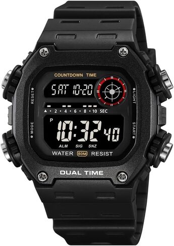 Mens Digital Watch Men Waterproof Watches for Men Dual Time Watch with Date Alarm Chronograph Sports Watch Teenage Boys, All Black, M142.H in Kuwait