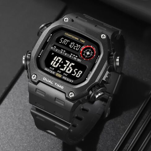 Mens Digital Watch Men Waterproof Watches for Men Dual Time Watch with Date Alarm Chronograph Sports Watch Teenage Boys, All Black, M142.H in Kuwait