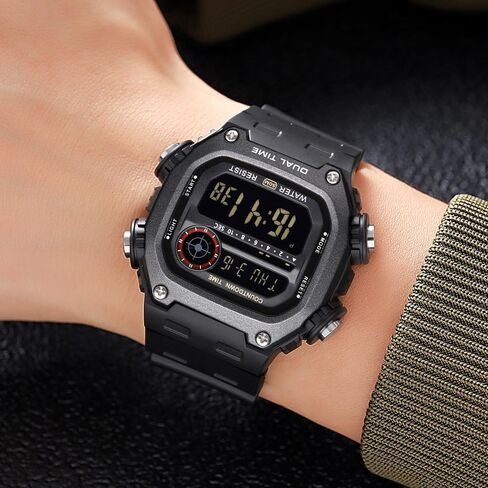 Mens Digital Watch Men Waterproof Watches for Men Dual Time Watch with Date Alarm Chronograph Sports Watch Teenage Boys, All Black, M142.H in Kuwait