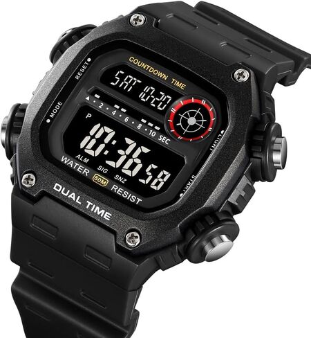 Mens Digital Watch Men Waterproof Watches for Men Dual Time Watch with Date Alarm Chronograph Sports Watch Teenage Boys, All Black, M142.H in Kuwait