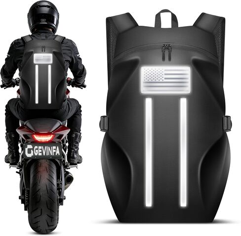 حقيبة ظهر للدراجات النارية، حقيبة ظهر خوذة مقاومة للماء مع أشرطة عاكسة وعلم عاكس، حقيبة كبيرة سعة 40 لتر مع جيب للكمبيوتر المحمول، مثالية للسفر والتنقل اليومي ورحلات المكتب وركوب الدراجات في الهواء الطلق in Kuwait
