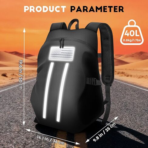 حقيبة ظهر للدراجات النارية، حقيبة ظهر خوذة مقاومة للماء مع أشرطة عاكسة وعلم عاكس، حقيبة كبيرة سعة 40 لتر مع جيب للكمبيوتر المحمول، مثالية للسفر والتنقل اليومي ورحلات المكتب وركوب الدراجات في الهواء الطلق in Kuwait