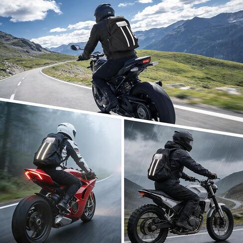 حقيبة ظهر للدراجات النارية، حقيبة ظهر خوذة مقاومة للماء مع أشرطة عاكسة وعلم عاكس، حقيبة كبيرة سعة 40 لتر مع جيب للكمبيوتر المحمول، مثالية للسفر والتنقل اليومي ورحلات المكتب وركوب الدراجات في الهواء الطلق in Kuwait