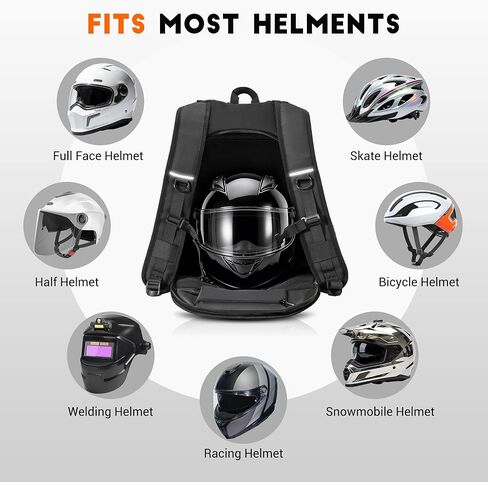 حقيبة ظهر للدراجات النارية، حقيبة ظهر خوذة مقاومة للماء مع أشرطة عاكسة وعلم عاكس، حقيبة كبيرة سعة 40 لتر مع جيب للكمبيوتر المحمول، مثالية للسفر والتنقل اليومي ورحلات المكتب وركوب الدراجات في الهواء الطلق in Kuwait
