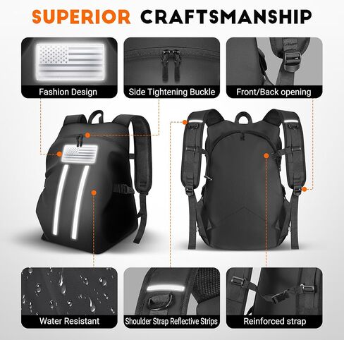 حقيبة ظهر للدراجات النارية، حقيبة ظهر خوذة مقاومة للماء مع أشرطة عاكسة وعلم عاكس، حقيبة كبيرة سعة 40 لتر مع جيب للكمبيوتر المحمول، مثالية للسفر والتنقل اليومي ورحلات المكتب وركوب الدراجات في الهواء الطلق in Kuwait