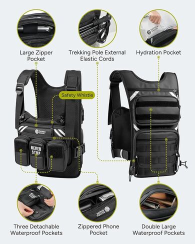 سترة جري للنساء والرجال، حقيبة ظهر للترطيب متعددة الجيوب مع مثانة مياه سعة 2 لتر، وحدة تخزين MOLLE، كتف وخصر قابلان للتعديل، عاكسة للضوء، قابلة للتنفس للمشي لمسافات طويلة والجري وركوب الدراجات والماراثون in Kuwait