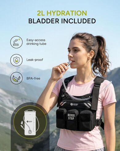 سترة جري للنساء والرجال، حقيبة ظهر للترطيب متعددة الجيوب مع مثانة مياه سعة 2 لتر، وحدة تخزين MOLLE، كتف وخصر قابلان للتعديل، عاكسة للضوء، قابلة للتنفس للمشي لمسافات طويلة والجري وركوب الدراجات والماراثون in Kuwait