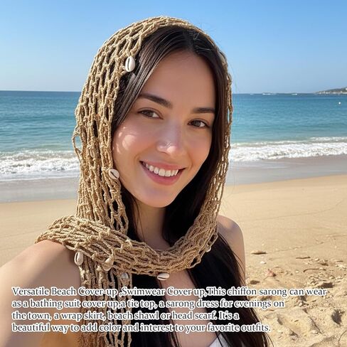أغطية سارونج للنساء، تنورة حورية البحر مع تفاصيل كروشيه، لفافة شاطئ خفيفة الوزن من شبكة صيد السمك لملابس السباحة، إكسسوار صيفي بنمط بوهو، قطعة واحدة in Kuwait