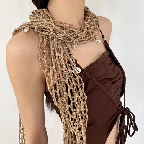 أغطية سارونج للنساء، تنورة حورية البحر مع تفاصيل كروشيه، لفافة شاطئ خفيفة الوزن من شبكة صيد السمك لملابس السباحة، إكسسوار صيفي بنمط بوهو، قطعة واحدة in Kuwait