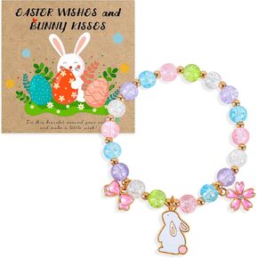 Easter Bracelets Gifts for Girls Women Bunny Beaded Stretch Bracelet Easter Basket Stuffers Cute Bunny Flowers Charm Decorations Presents for Girl Granddaughter Daughter Niece in Kuwait