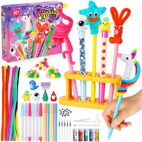 Alritz DIY Pen Making Kit for Kids, Floating Glitter & Pipe Cleaner Craft Kit, Educational Art Toy, Safe All-in-One Supplies, Birthday Party Favors Back to School for Girls and Boys Ages 8-12 in Kuwait