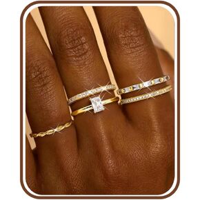 FUNRUN JEWELRY 14K Gold Plated Rings Thin Stackable Rings for Women Non Tarnish Trendy Knuckle Pinky Thumb Ring Set Dainty Cubic Zirconia Wedding Band Statement Engagement Ring Stack Size 5-10 5PCS in Kuwait