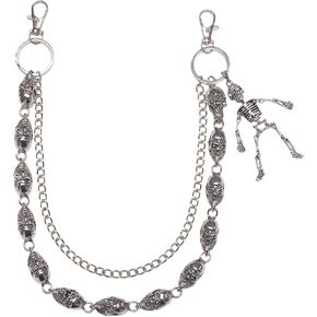 سلسلة محفظة على شكل جمجمة للرجال والنساء، سلسلة سراويل مزدوجة الطبقات الشريرة/القوطية، سلسلة مفاتيح معدنية شديدة التحمل، إكسسوار على طراز الشارع/راكب الدراجة النارية in Kuwait