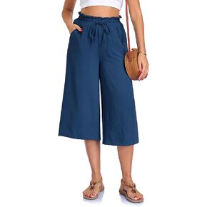 إمرأة واسعة الساق كابري السراويل فضفاضة عالية الخصر كابري بالازو السراويل الصيف بناطيل الشواطئ 2026 ملابس عصرية in Kuwait