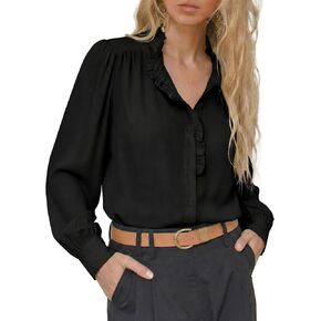 Astylish المرأة 2026 كشكش طوق طويل نفخة كم بلوزة شيفون زر أسفل قميص فضفاض صالح الربيع الصيف قمم in Saudi Arabia
