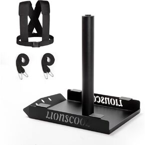 LIONSCOOL مزلجة سحب تدريب الأثقال مع مجموعة أحزمة سحب احترافية، سعة 300 رطل، مناسبة لألواح الوزن 1 بوصة و2 بوصة، معدات تمرين مزلجة كهربائية لتحسين التدريب السريع والقوة in Kuwait