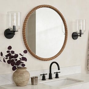 WallBeyond 30" Round Mirror with Rope-Design Frame, Large Circle Wall Mirror for Bathroom, Bedroom, Entryway & Living Room, Natural in Kuwait