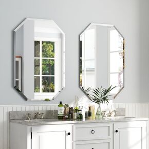 Chende 2 Packs Octagonal Bathroom Mirror with Beveled Edge, 18" x 36" Modern Frameless Vanity Mirror for Bedroom, Entryways, Washrooms, Living Rooms, Horizontal/Vertical Hanging in Kuwait