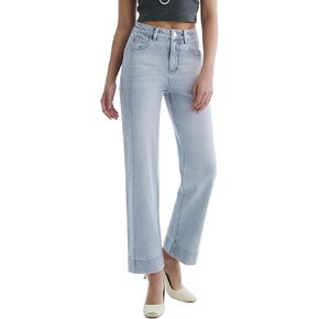 Women’s Straight Leg Jeans High Waisted Cropped Trendy Jeans Wide Leg Zipper Denim Pants in Kuwait