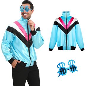 Leadtex Adult Long Sleeve Color Block Lightweight 80s Tracksuit,Zipper Front Retro Disco Windbreaker Jacket Costume. in Kuwait