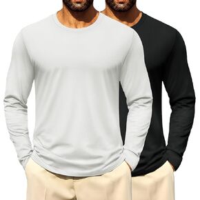 Cotrasen 2 Pack Long Sleeve Shirts for Men Moisture Wicking Crew Neck Plain T-Shirts Classic Basic Casual Soft Tee Shirts in Kuwait