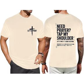 Christian Shirt for Men Let's Pray Cross Tshirt Faith Cross Bible Verse Tee Religious Gift Short Sleeve Tops in Kuwait