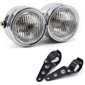 Motorcycle Headlight Assembly Halogens Double Front Head light with Mounting Brackets Assembly, Front Headlamp for Cafe Racer Bobber Chopper (Silver) in Kuwait
