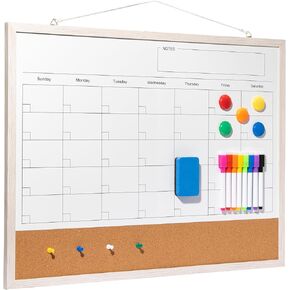 سبورة بيضاء بتقويم المسح الجاف، مجموعة لوحة فلين بيضاء مغناطيسية مقاس 24 بوصة × 18 بوصة، مخطط شهري قابل لإعادة الاستخدام مع 8 علامات وممحاة ومغناطيس ودبابيس دفع، لوحة مسح جافة معلقة للمنزل والمدرسة - أبيض in Kuwait