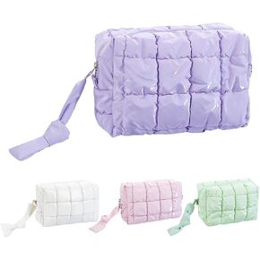 4Pcs Puffer Quilted Makeup Bag, Cute Checkered Zipper Bag Cosmetic Bags Puffy Travel Toiletry Pouch Make up Pouch for Women Travel Essentials Work Daily, Macaron Colors in Kuwait
