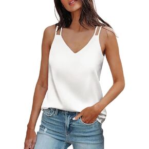 Satin Tank Tops for Women Loose Fit Sleeveless V Neck Cami Camisole Blouses Shirt Top Summer Basic Tank Shirt in Kuwait