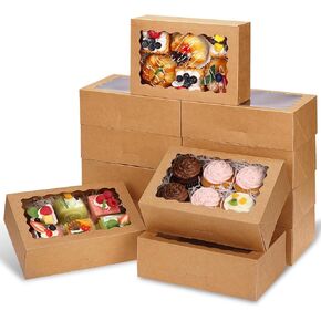 28 قطعة من صناديق البسكويت من موريتو مع نافذة مقاس 9 × 6 × 3 بوصة، صناديق خبز بنية، هدايا ورقية، صناديق كب كيك، صناديق الحلوى، صناديق المعجنات للفراولة المغطاة بالشوكولاتة، والحلوى، والكعك، والدونات in Kuwait