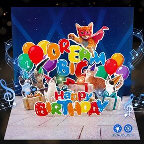D4DREAM Dinosaur Musical Birthday Cards for Kids - Blowable Candle Music and Light 3D Pop Up Happy Birthday Greeting Card with Envelope, Blank Insert - Dino Theme Bday Gift for Boys Girls in Kuwait