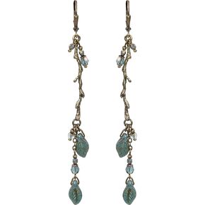Handmade Boho Branch Earrings with Aqua and Teal Artisan Czech Glass Leaf Beads and Antiqued Brass in Kuwait