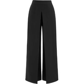 سروال نسائي واسع الساق مطوي من CIDER، سروال فضفاض متوسط ​​الخصر، كاجوال للعمل، أسود in Kuwait