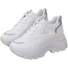 Women's Fashion Chunky Sneakers - Casual Lace Up Heightening Low Top Trainers, Trendy Wedge Sports Shoes - for Casual & Sporty Occasions in Kuwait