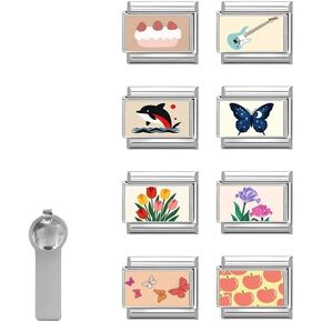 Italian Charms Only Charm Silver 8Pcs and Tools 9mm Guitar Butterfly Italian Modular Charm Bracelet Link Handmade DIY Module Jewelry Gifts in Kuwait