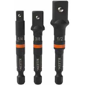 Klein Tools 65030A 3-Piece Impact Driver Socket Adapter Set, 3-Inch Quick-Connect Extensions, Knurled Grip, High-Visibility, 1/4, 3/8, and 1/2-Inch Square Drive Adapters in Kuwait