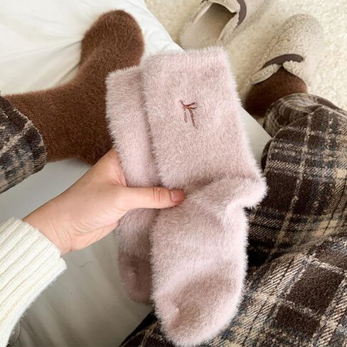 Patelai 5 Pairs Fuzzy Socks for Women Bow Fuzzy Plush Sleep Cozy Winter Soft Fluffy Socks Gifts for Womens Gifts in Saudi Arabia