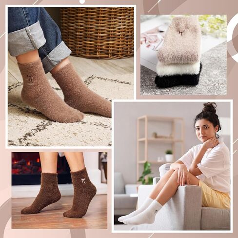 Patelai 5 Pairs Fuzzy Socks for Women Bow Fuzzy Plush Sleep Cozy Winter Soft Fluffy Socks Gifts for Womens Gifts in Saudi Arabia
