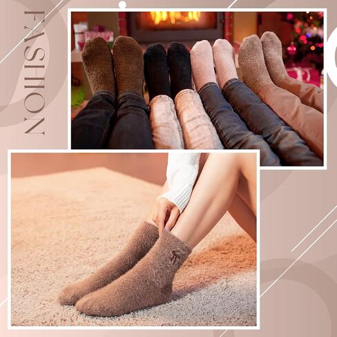 Patelai 5 Pairs Fuzzy Socks for Women Bow Fuzzy Plush Sleep Cozy Winter Soft Fluffy Socks Gifts for Womens Gifts in Saudi Arabia