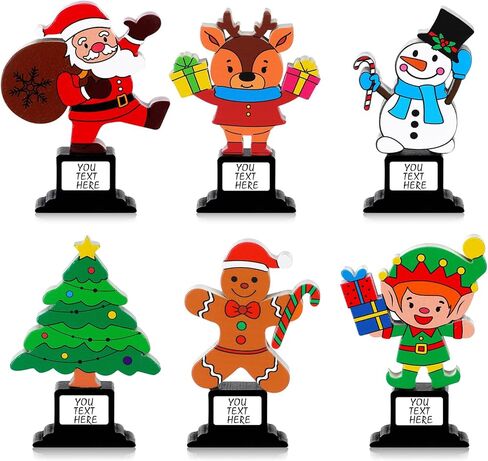 12 Pcs Christmas Trophy Set 4.7 Inch Wooden Trophy Award with Customized Stickers DIY Santa Claus Awards for Christmas Decoration Fun Party Favors Ornament, 6 Styles in Saudi Arabia
