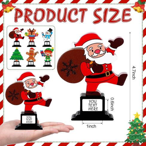 12 Pcs Christmas Trophy Set 4.7 Inch Wooden Trophy Award with Customized Stickers DIY Santa Claus Awards for Christmas Decoration Fun Party Favors Ornament, 6 Styles in Saudi Arabia