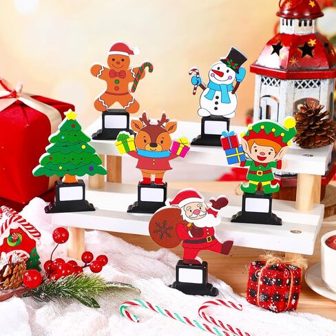 12 Pcs Christmas Trophy Set 4.7 Inch Wooden Trophy Award with Customized Stickers DIY Santa Claus Awards for Christmas Decoration Fun Party Favors Ornament, 6 Styles in Saudi Arabia
