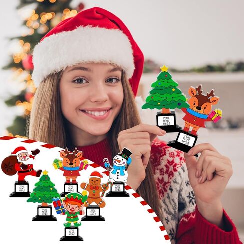 12 Pcs Christmas Trophy Set 4.7 Inch Wooden Trophy Award with Customized Stickers DIY Santa Claus Awards for Christmas Decoration Fun Party Favors Ornament, 6 Styles in Saudi Arabia