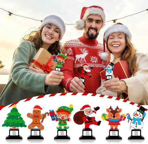12 Pcs Christmas Trophy Set 4.7 Inch Wooden Trophy Award with Customized Stickers DIY Santa Claus Awards for Christmas Decoration Fun Party Favors Ornament, 6 Styles in Saudi Arabia