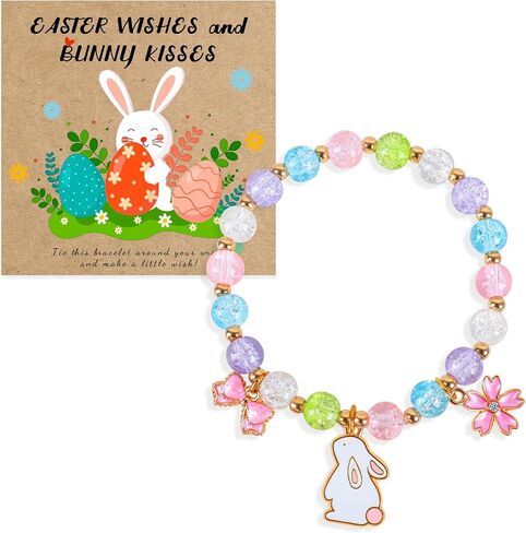 Easter Bracelets Gifts for Girls Women Bunny Beaded Stretch Bracelet Easter Basket Stuffers Cute Bunny Flowers Charm Decorations Presents for Girl Granddaughter Daughter Niece in Kuwait