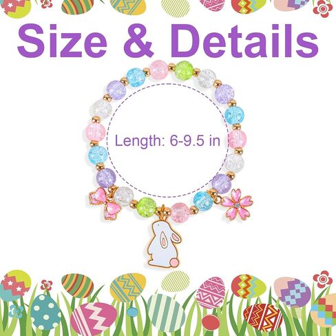 Easter Bracelets Gifts for Girls Women Bunny Beaded Stretch Bracelet Easter Basket Stuffers Cute Bunny Flowers Charm Decorations Presents for Girl Granddaughter Daughter Niece in Kuwait