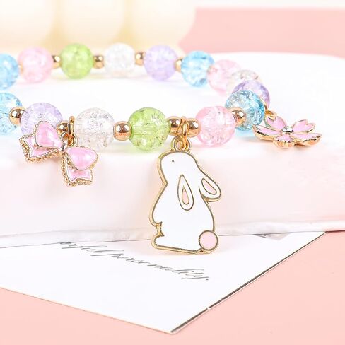 Easter Bracelets Gifts for Girls Women Bunny Beaded Stretch Bracelet Easter Basket Stuffers Cute Bunny Flowers Charm Decorations Presents for Girl Granddaughter Daughter Niece in Kuwait
